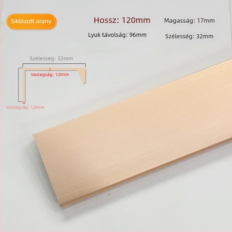 Oldalsó montázsú alumíniumötvözet szekrényajtó fogantyú, rejtett, beépített, modern minimalist stílus, elektroplakolt felület drótos mintázattal