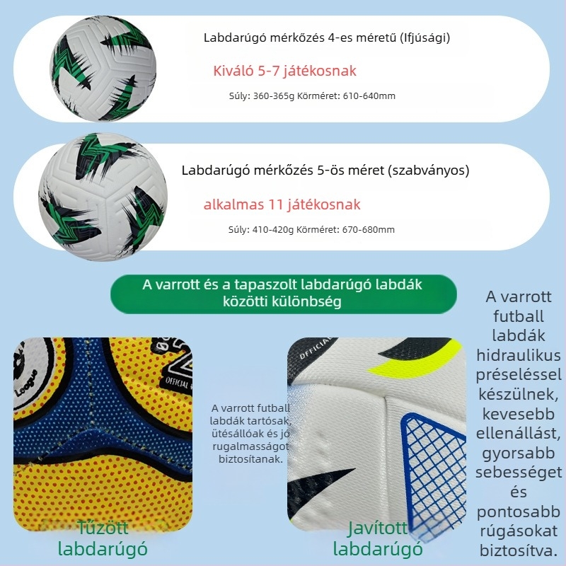 PU ragasztott futball-labda, méret 5, felnőtteknek edzéshez és mérkőzésekhez, kültéri használatra