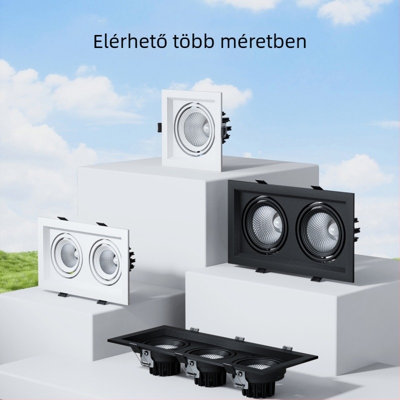 Téglalap alakú beépített LED rácsvilágítás kettős fejű downlighttal, alumínium ház, 220V, CRI ≥95, nem intelligens vezérlés