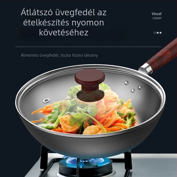 Bevonat nélküli finomított vasból készült wok, VC32BH01, egylapos aljzattal, gáztűzhelyhez kompatibilis