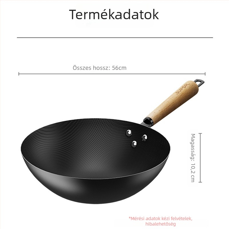 Bevonat nélküli finomított vasból készült wok, VC32BH01, egylapos aljzattal, gáztűzhelyhez kompatibilis