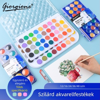 Giorgione szilárd akvarellfesték-készlet, por alapú tabletták, dobozos csomagolásban, 12–48 szín, akvarell festéshez.
