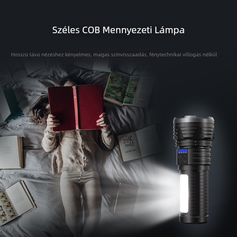 Raybow Kültéri újratölthető zseblámpa, LED 10W, 1200mAh, fénycsóva 200–500 m, 360° forgás, kézi töltés, többfunkciós taktikai zseblámpa