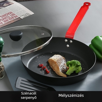 Fedő nélküli serpenyő finomított vasból, egyrétegű aljzattal, 5 cm mélység, univerzális tűzhely-kompatibilitás, modell ZBX-TGJG, súly 1,4 kg