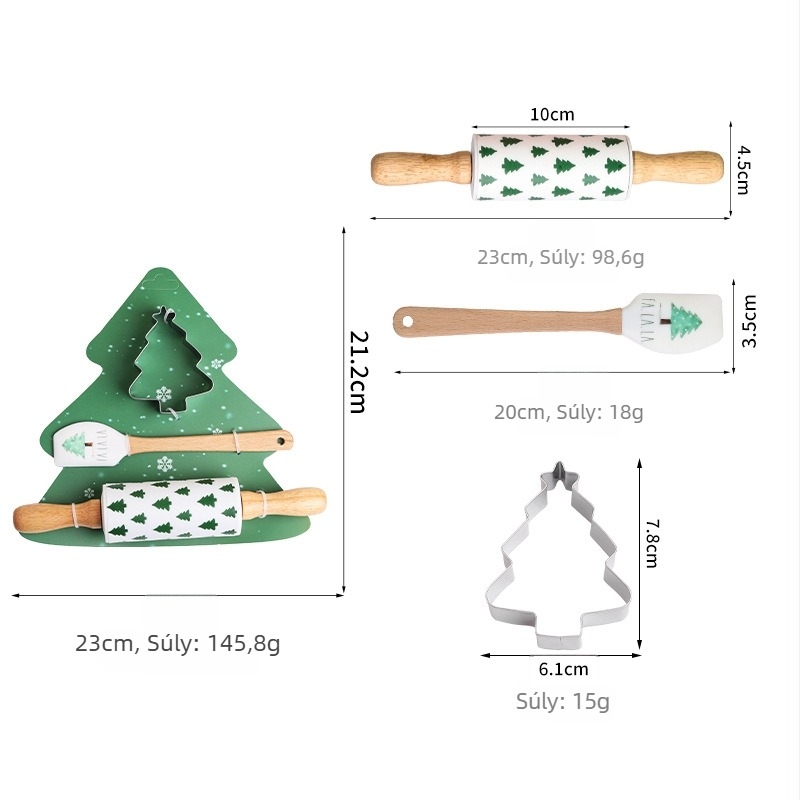 Otthoni sütőkészlet: nyújtófa, szilikon spatula és tojáshabosító; anyag: szilikon; szabálytalan forma; sütéshez