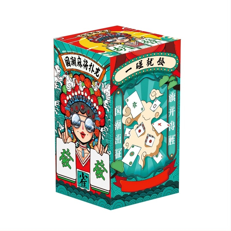 Utazó Mahjong-kártyák — vízálló, vastagított, hordozható mini készlet Mahjong lapokkal; fehér karton anyag; tartalmaz zacskót és színes dobozt; 14+.
