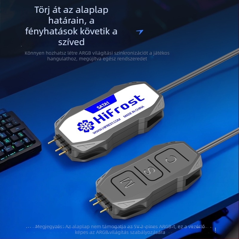 Hifrost SATA1 ARGB Vezérlő, 5V3-pin to SATA Adapter Kábel PC-hez — Mini ARGB Fény Szinkron Hub, 50 cm, réz+ABS