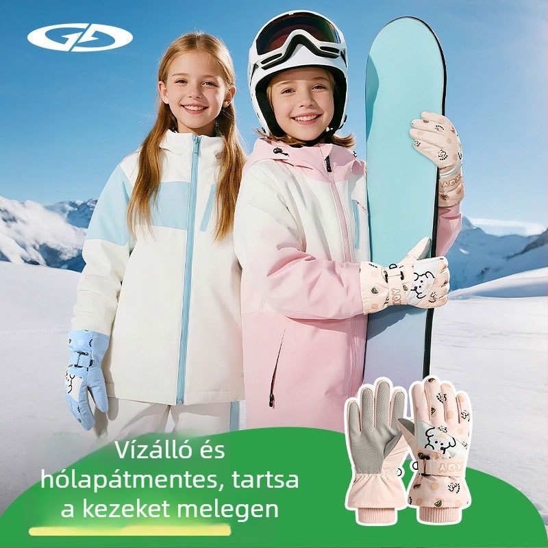 Gyerek síkesztyűk: poliészter, melegen tartó, uniszex, 2–8 éveseknek, jacquard szövésű anyag