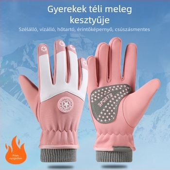 Gyerek síkesztyűk, uniszex, szélálló és vízálló, csúszásmentes, csíkos minta, ősz-téli szezonra, 5–13 évesek