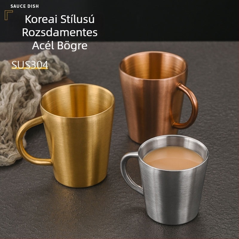 304 rozsdamentes acélból készült dupla falú bögre fogantyúval - nagy kapacitású, alkalmas sörhöz, tejhez és vízhez, egyedi logóval