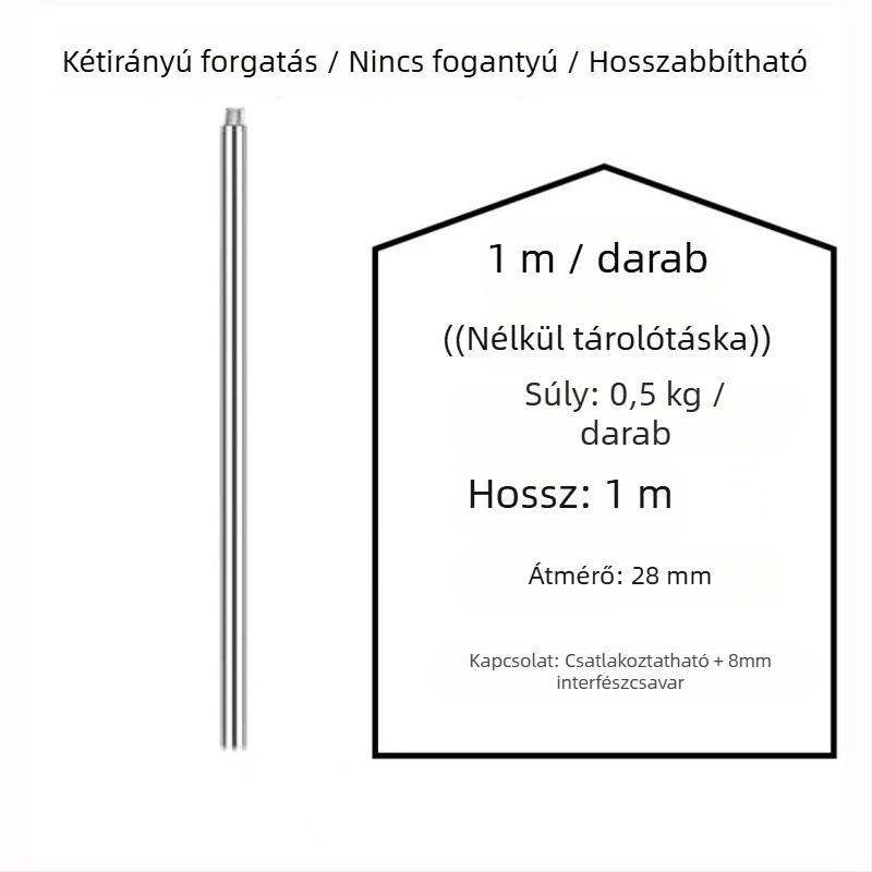 Rozsdamentes acélból készült halászháló-nyél, 500 g, egy darabos, nem bővíthető