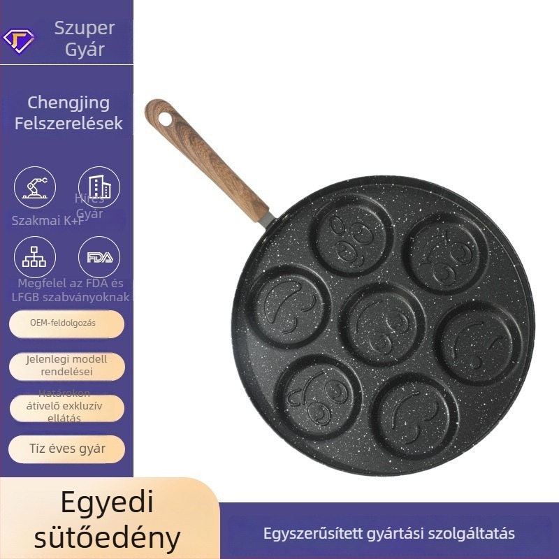 Hetes lyukas smiley tojásserpenyő Maifan kővel, tapadásmentes felület, indukciós kompatibilitás