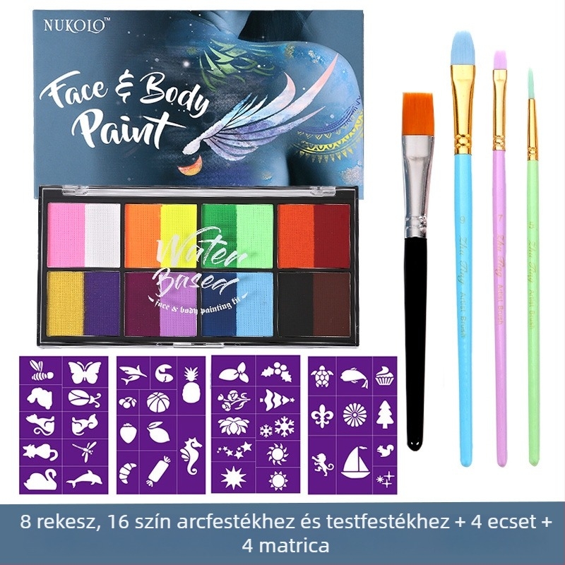 Xu Peng víz alapú arcfesték és testfesték készlet, 8 rekeszes doboz (Márka: Xu Peng; Anyag: víz alapú; Alkalmazás: akvarell festés; Csomagolás: 8 rekeszes doboz)