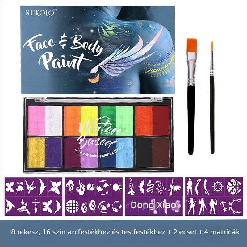 Xu Peng víz alapú arcfesték és testfesték készlet, 8 rekeszes doboz (Márka: Xu Peng; Anyag: víz alapú; Alkalmazás: akvarell festés; Csomagolás: 8 rekeszes doboz)