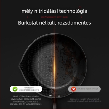 Omlettserpenyő finom vasból, kínai stílus, egylapos alj, 780 g, univerzális tűzhelyhez