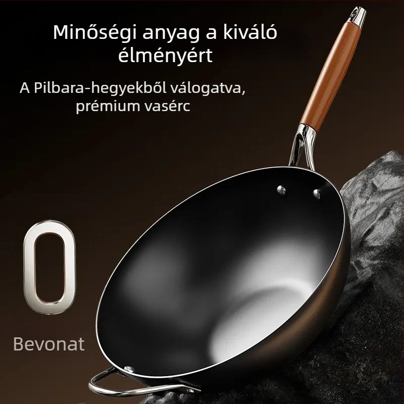 Finomvas Wok kínai stílusú, üvegfedél, univerzális tűzhelyhez, egylapos aljzat