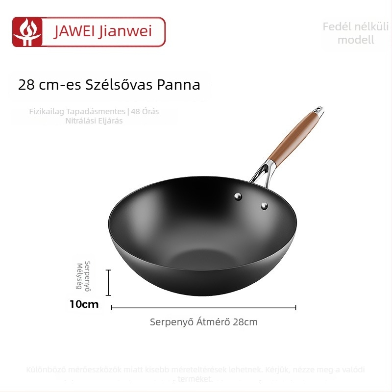 Finomvas Wok kínai stílusú, üvegfedél, univerzális tűzhelyhez, egylapos aljzat