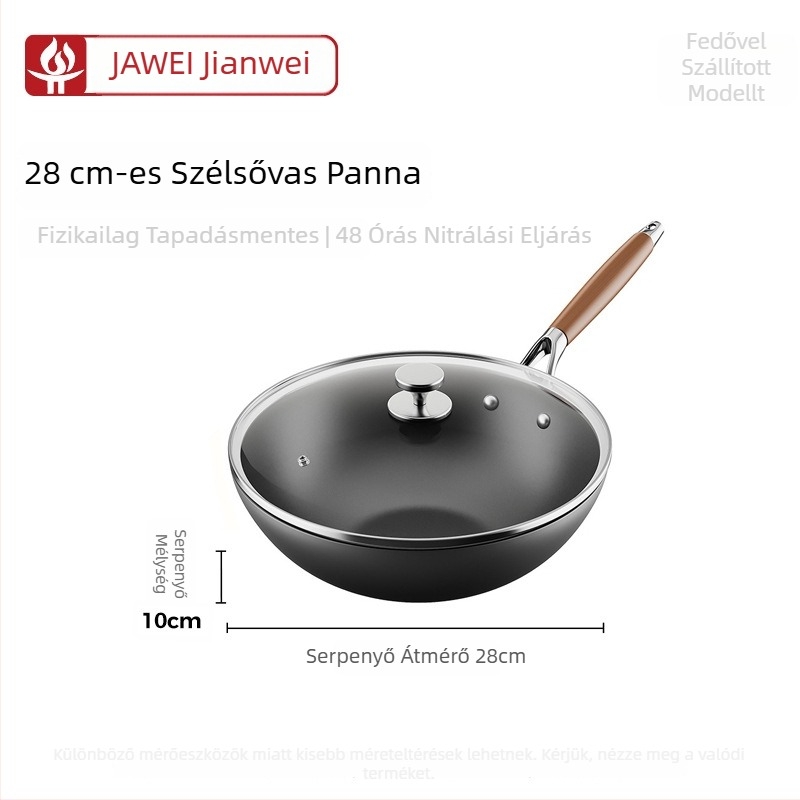 Finomvas Wok kínai stílusú, üvegfedél, univerzális tűzhelyhez, egylapos aljzat