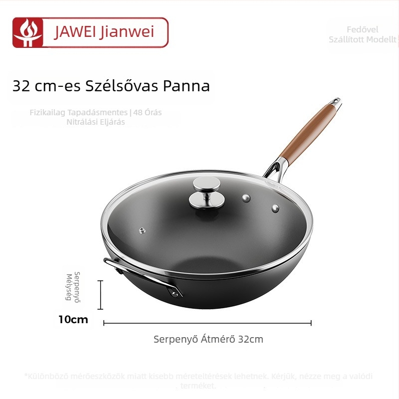 Finomvas Wok kínai stílusú, üvegfedél, univerzális tűzhelyhez, egylapos aljzat