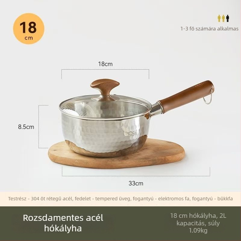 Tejfőző fazék, tapadásmentes, 316-os rozsdamentes acélból, japán stílusú Yukihira, egylapos aljzattal, minden tűzhelyhez való