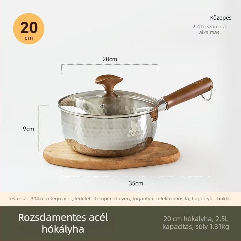 Tejfőző fazék, tapadásmentes, 316-os rozsdamentes acélból, japán stílusú Yukihira, egylapos aljzattal, minden tűzhelyhez való