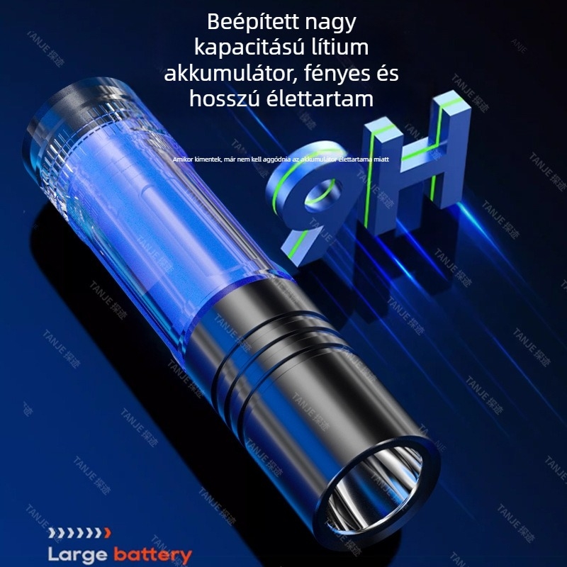 Töltőre képes nagy fényerősségű zseblámpa, alumíniumötvözet test, 15W LED, beépített nagy kapacitású lítium akkumulátor, Type-C töltés, 360° forgathatóság