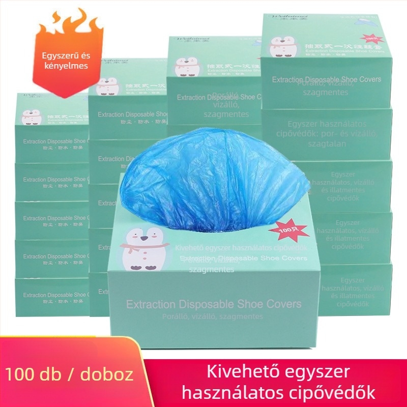 Egyszer használatos PE cipővédők, vízálló és porálló, vastagodott kialakítás, 100 db