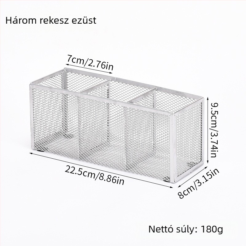 Fém íróeszköz tartó és asztali tároló több rekesszel (3–4 rekesz), kozmetikai rendszerező – testreszabás elérhető