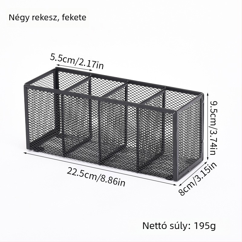 Fém íróeszköz tartó és asztali tároló több rekesszel (3–4 rekesz), kozmetikai rendszerező – testreszabás elérhető