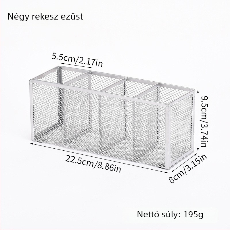 Fém íróeszköz tartó és asztali tároló több rekesszel (3–4 rekesz), kozmetikai rendszerező – testreszabás elérhető