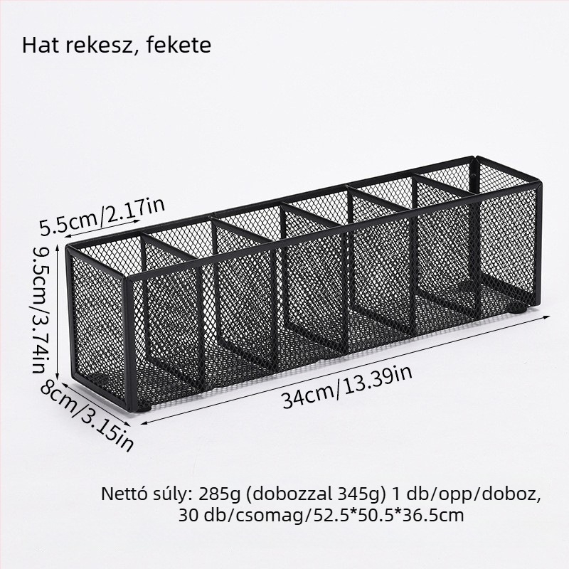 Fém íróeszköz tartó és asztali tároló több rekesszel (3–4 rekesz), kozmetikai rendszerező – testreszabás elérhető