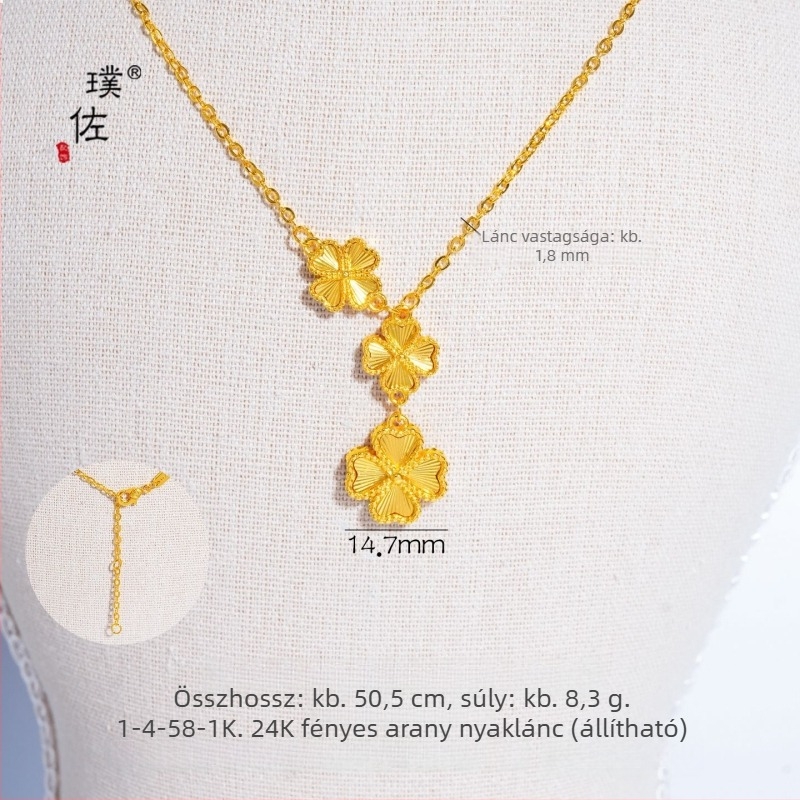 Nyaklánc rézből, elektroplattal és lézerrel kivágott bojtokkal négylevelű virág mintával; márka P·z accessories; nyár 2025 megjelenés