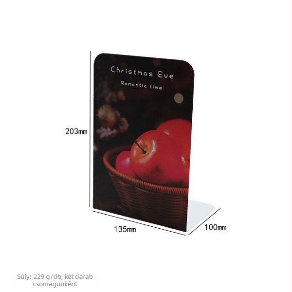 Fém L alakú csúszásmentes könyvállványok, karácsonyi asztali dekoráció, 2 darabos készlet, nettó tömeg 465 g