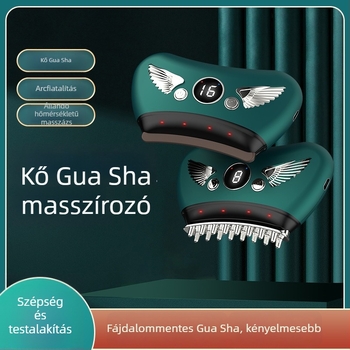 Elektromos gua sha arckezelő eszköz kőlemezzel, töltési típusú működés, gombos vezérlés, lépésmentes sebesség, 30–50°C hőmérséklet