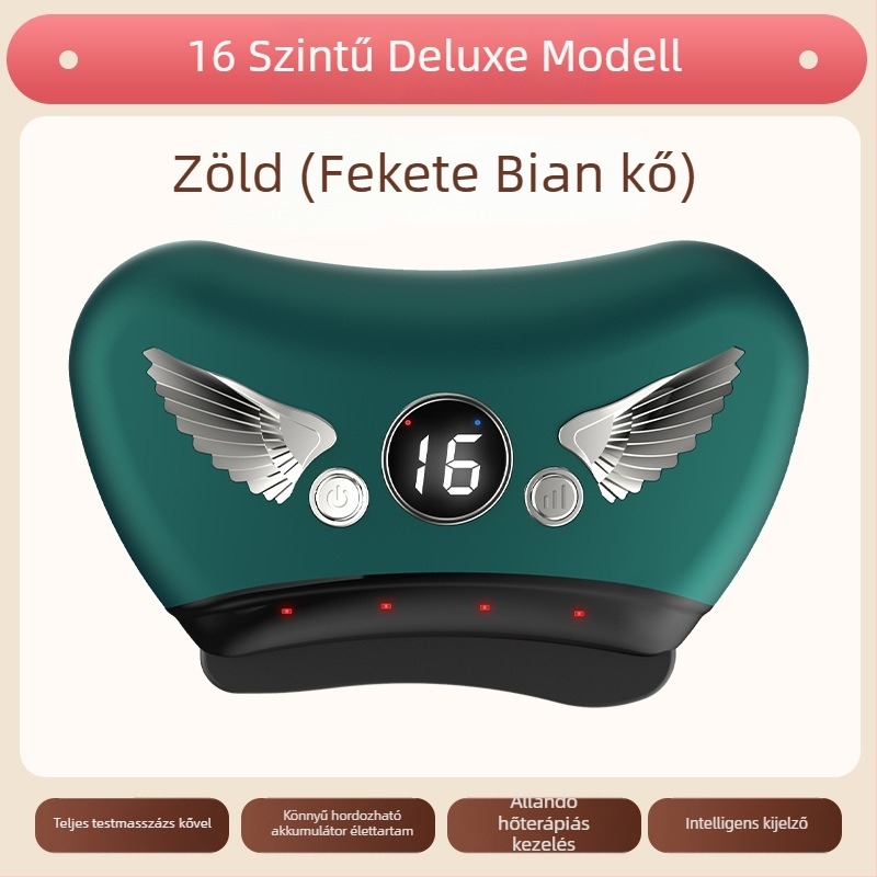 Elektromos gua sha arckezelő eszköz kőlemezzel, töltési típusú működés, gombos vezérlés, lépésmentes sebesség, 30–50°C hőmérséklet