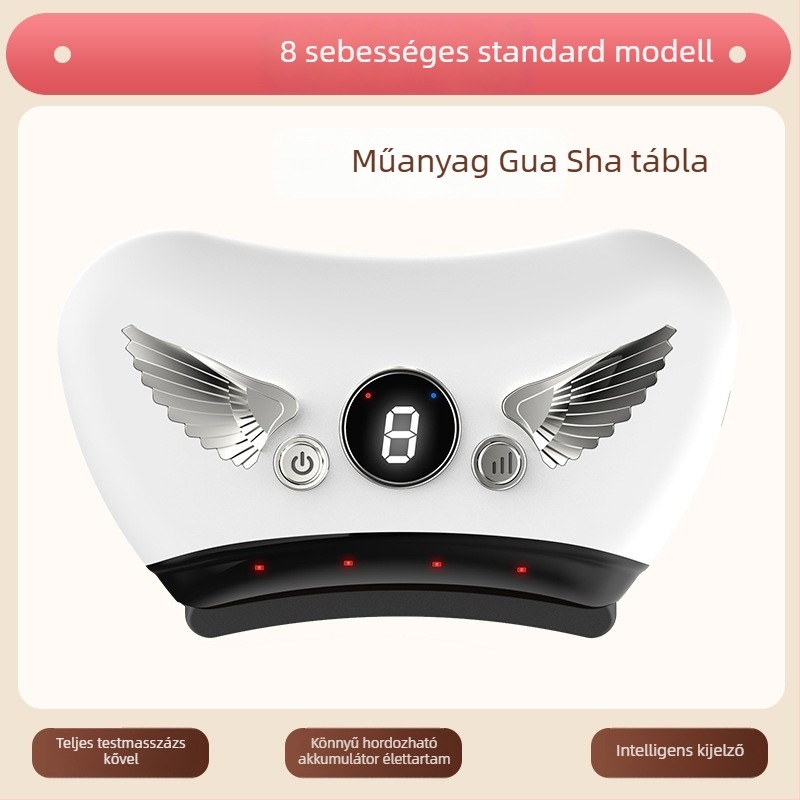 Elektromos gua sha arckezelő eszköz kőlemezzel, töltési típusú működés, gombos vezérlés, lépésmentes sebesség, 30–50°C hőmérséklet
