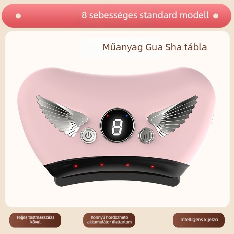 Elektromos gua sha arckezelő eszköz kőlemezzel, töltési típusú működés, gombos vezérlés, lépésmentes sebesség, 30–50°C hőmérséklet