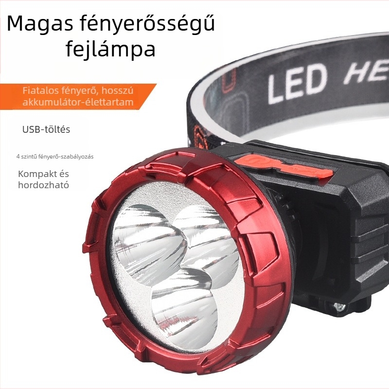 Újratölthető LED fejlámpa, többfunkciós, modell 208-3, 50 m fénysugár, 3 órás üzemidő