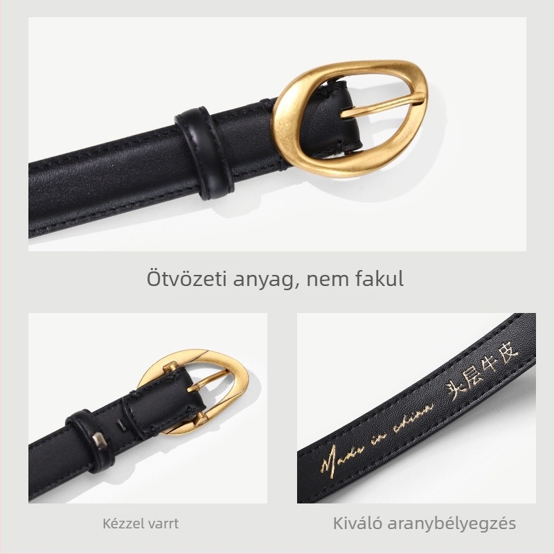 Női valódi bőr öv tűs csattal - Első réteg marhabőr, 2-4 cm szélesség