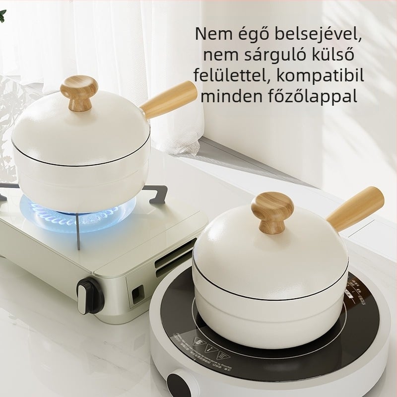 Tejfőző fazék zománcozott kerámiabevonattal, vas test, tapadásmentes, üvegfedél, mindent egyben leveses edény