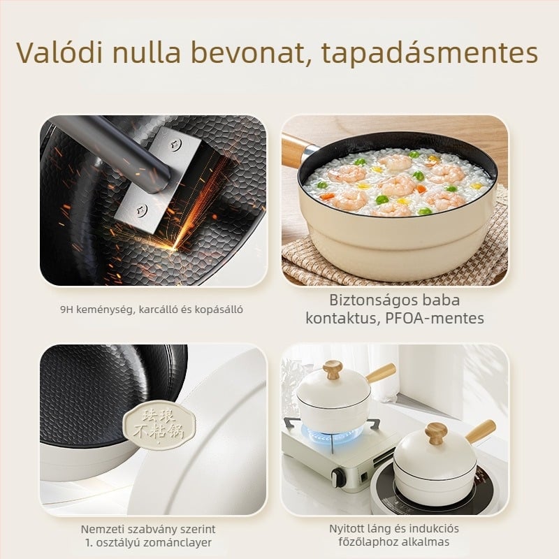 Tejfőző fazék zománcozott kerámiabevonattal, vas test, tapadásmentes, üvegfedél, mindent egyben leveses edény