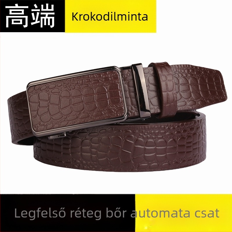 Férfi bőröv valódi bőrből krokodil mintával, automata csattal, szélesség 3,5 cm