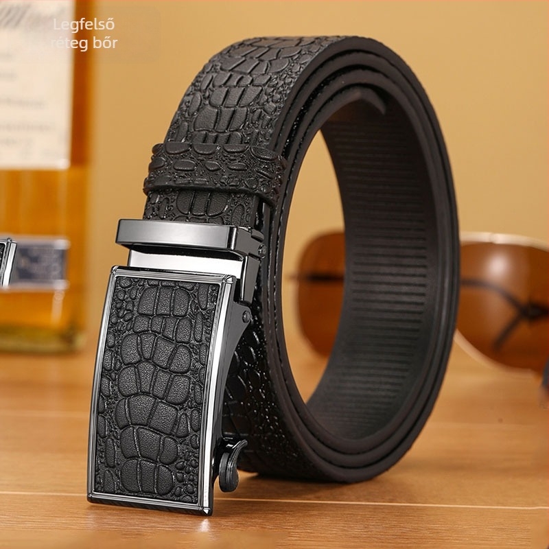 Férfi bőröv valódi bőrből krokodil mintával, automata csattal, szélesség 3,5 cm