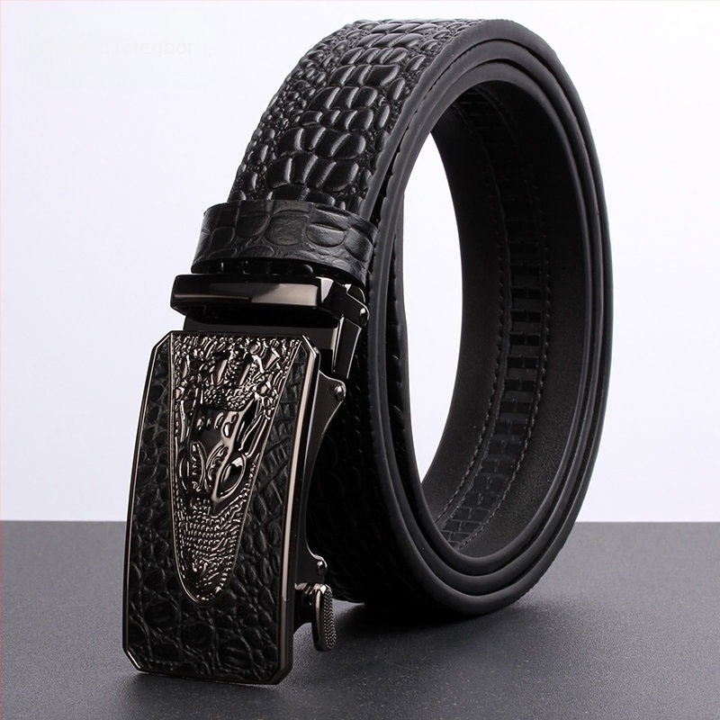 Férfi bőröv valódi bőrből krokodil mintával, automata csattal, szélesség 3,5 cm