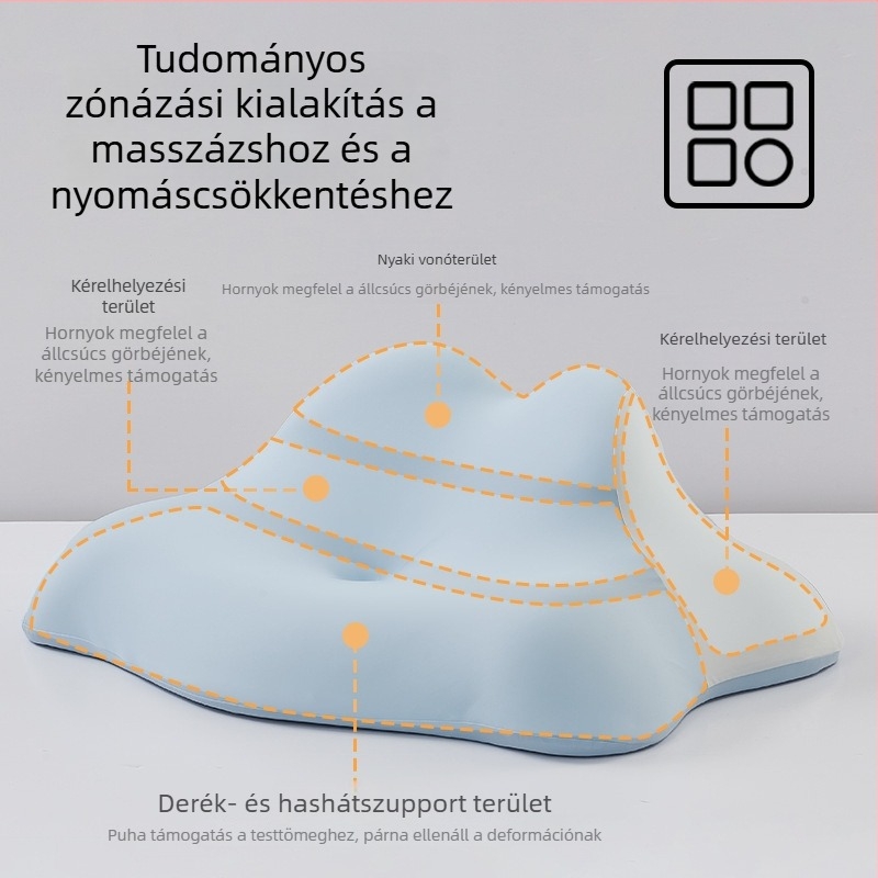 Ergonomikus alvópárna memóriahab bevonattal és latex szerkezetű, poliuretán töltet, testreszabható feldolgozás, közepes támasz, alkalmas nappalira, hálószobára, kollégiumra, szépségszalonra és irodára