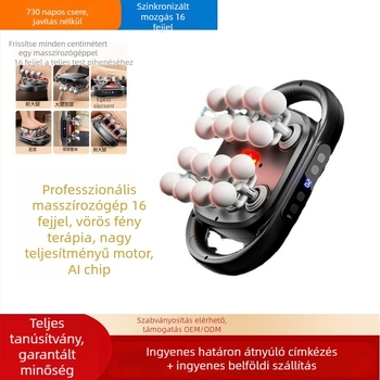 Profi fascia masszírozó 6+ fejjel, szénkefe nélküli motor, több pozíciós beállítás, 5+ sebesség, beépített akkumulátor 1–3 óra, alacsony zaj