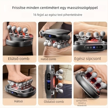 Profi fascia masszírozó 6+ fejjel, szénkefe nélküli motor, több pozíciós beállítás, 5+ sebesség, beépített akkumulátor 1–3 óra, alacsony zaj