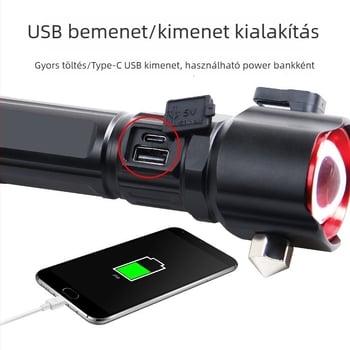 LED zseblámpa alumíniumötvözetből, 5500mAh akkumulátor, 30W teljesítmény, kézi működtetés, hatótávolság akár 500 m