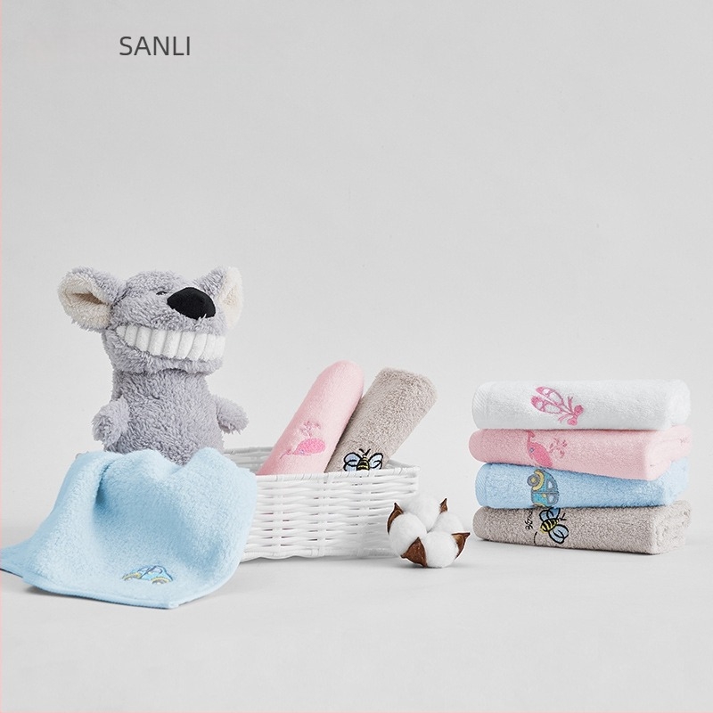 Sanli gyerekeknek szóló hímzett törölköző, 100% pamut, 32S fonal, könnyű, kevesebb mint 50 g