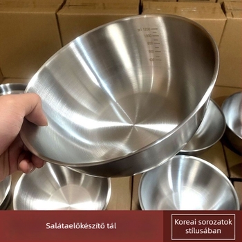 Rozsdamentes acélmedence beépített skálával zöldségek mosására és tészta dagasztására – kör alakú konyhai tál